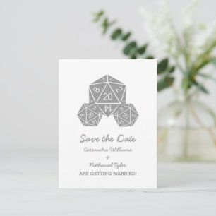Gray D20 Dice Save the Date Postkarte