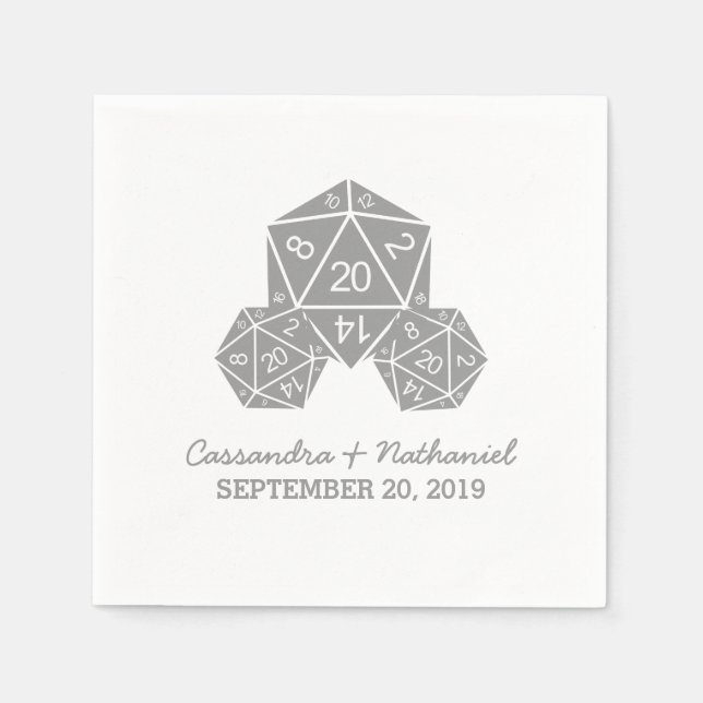 Gray D20 Dice Wedding Paper Napkins Serviette (Vorderseite)