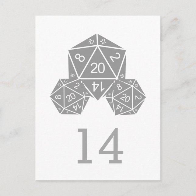 Gray D20 Würfel Tischnummer Postkarte (Vorderseite)