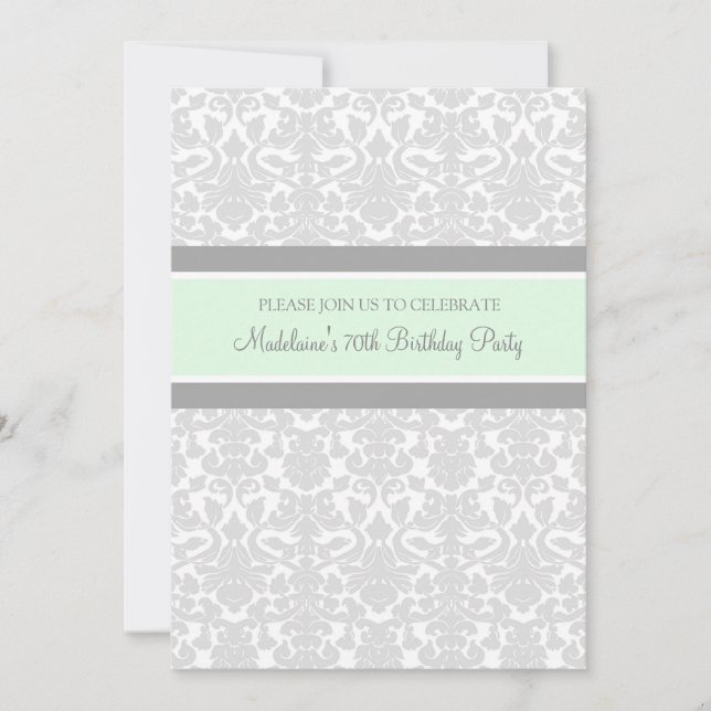 Gray Damask 70th Birthday Party Invitations (Devant)