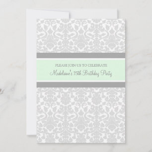 Gray Damask 75th Birthday Party Invitations