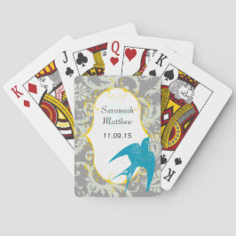 Gray Damask Aquamarin Sparrow Wedding Card Spielkarten