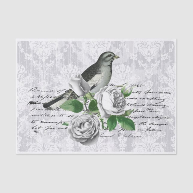 Gray Damask Floral Seidenpapier (Vorderseite)
