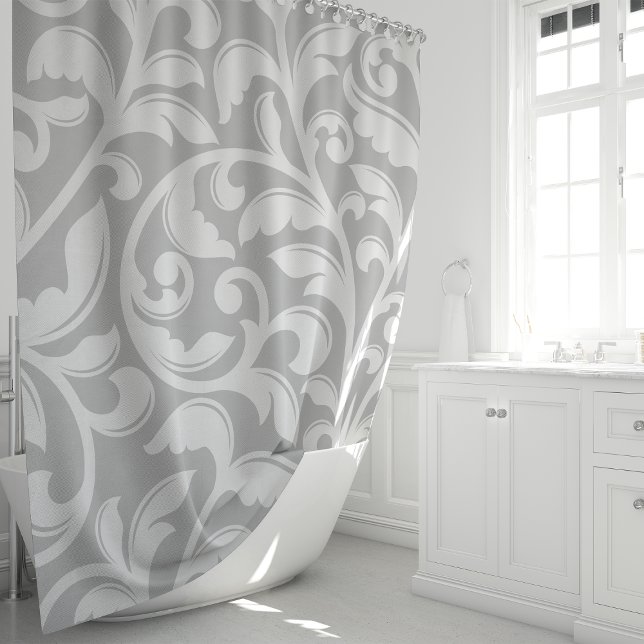 Gray Damask Floral Vine Duschvorhang (Von Creator hochgeladen)