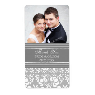 Gray Damask Foto Wedding Labels