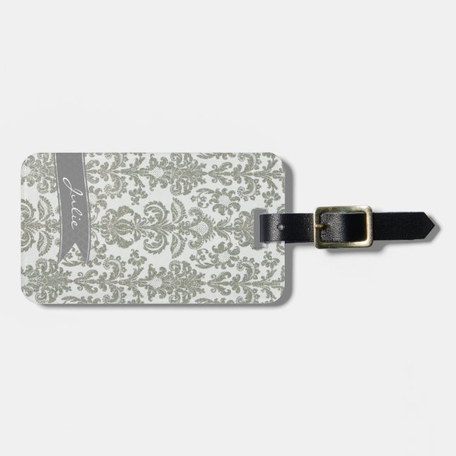 Gray Damask Gepäckanhänger (Vorderseite horizontal)
