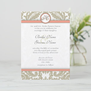 Gray Damask mit Coral & Gray Einladungen für Hochz