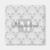 Gray Damask Monogram mit Name Magnet