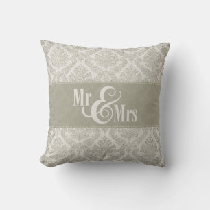 Gray Damask "Mr. & Mrs." Kissen, personalisiert Kissen