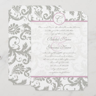Gray Damask Sweet Lilac Mariage Invitations