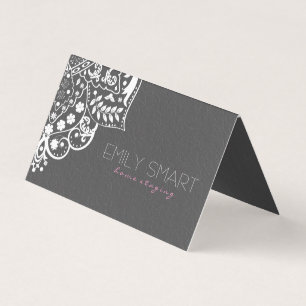 Gray Damask White Mandala Visitenkarten