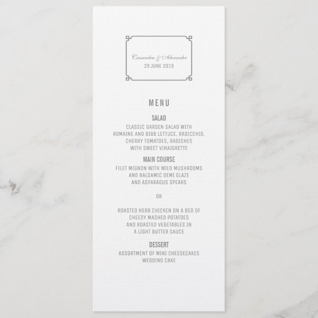 Gray Deko Chic Wedding Menu Menükarte (Vorderseite)
