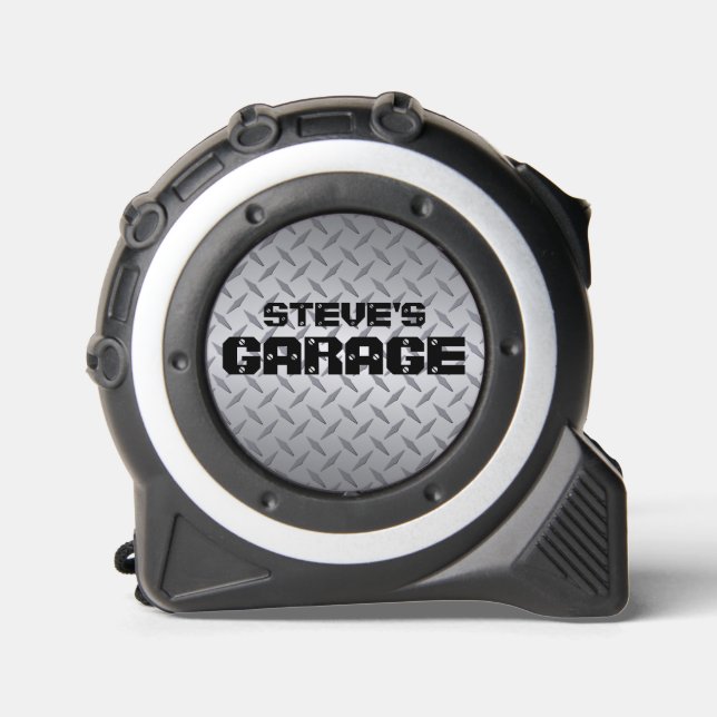 Gray Diamondplate Personalisiert Metal Look Maßband (Vorderseite)