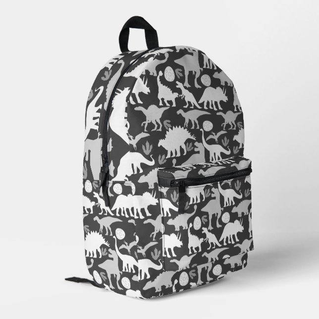 Gray Dino Pattern D Gray BG Bedruckter Rucksack (Rückseitige Ecke links)