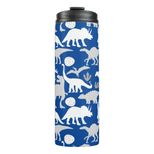 Gray Dino Pattern L Blue BG Thermosbecher