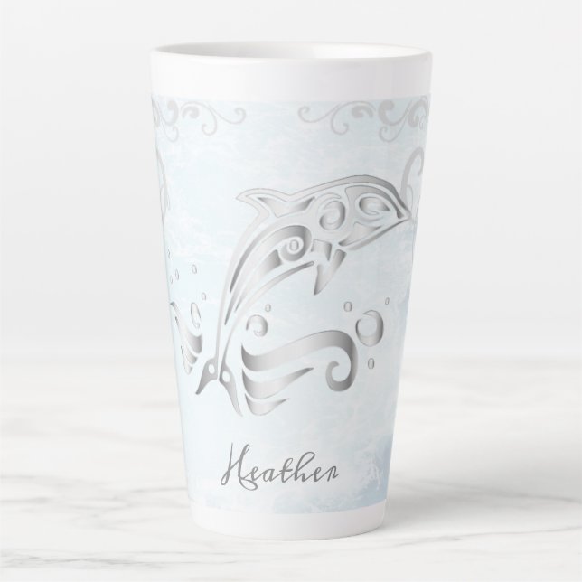 Gray Dolphin Personalisiert Latte Tasse (Vorderseite)