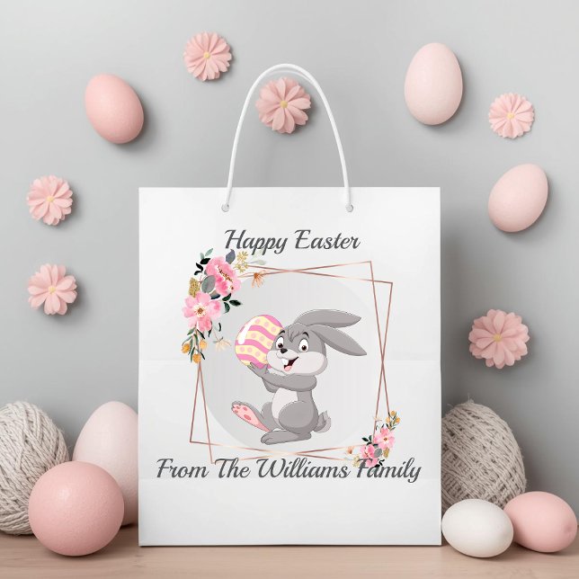 Gray Easter Bunny Personalized Gift Bag Große Geschenktüte (Von Creator hochgeladen)