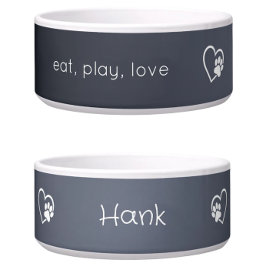 Gray 'eat, play, love' Dog Name Bowl Napf