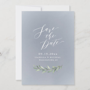 Gray einfache Kalligraphie rustikale grüne Hochzei Save The Date