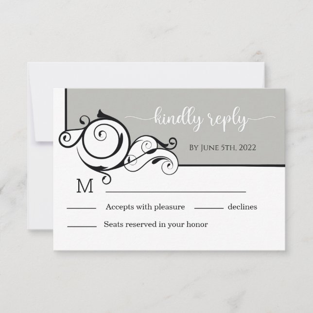 Gray Elegant Calligraphy Wedding RSVP Card Karte (Vorderseite)