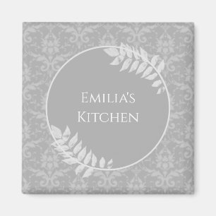 Gray Elegant Damask Magnet