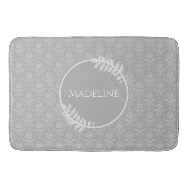 Gray Elegant Damask Personalisiert Bath Mat Badematte (Vorderseite)