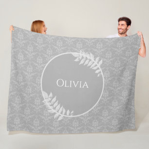 Gray Elegant Damask Personalisiert Fleece Blanket