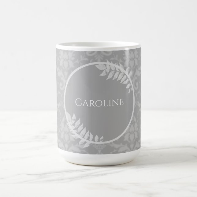 Gray Elegant Damask Personalisierte Kaffee Tasse (Mittel)