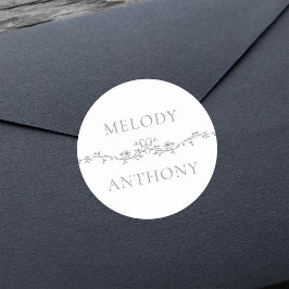 Gray Elegant Floral Border Monogramme Runder Aufkleber