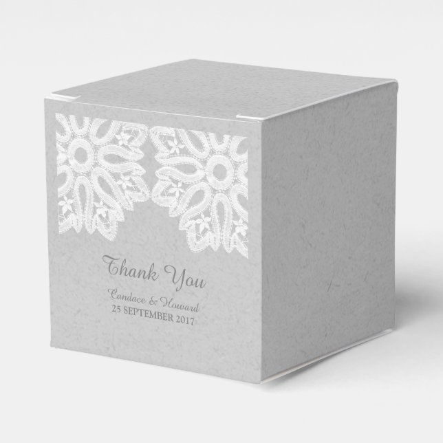Gray Elegant Lace Favor Boxes Geschenkschachtel (Vorderseite)
