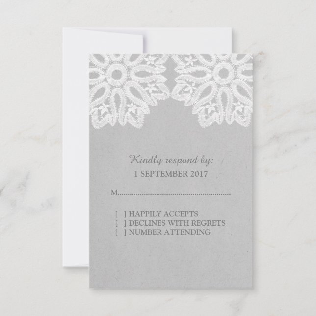 Gray Elegant Lace RSVP Card (Vorderseite)