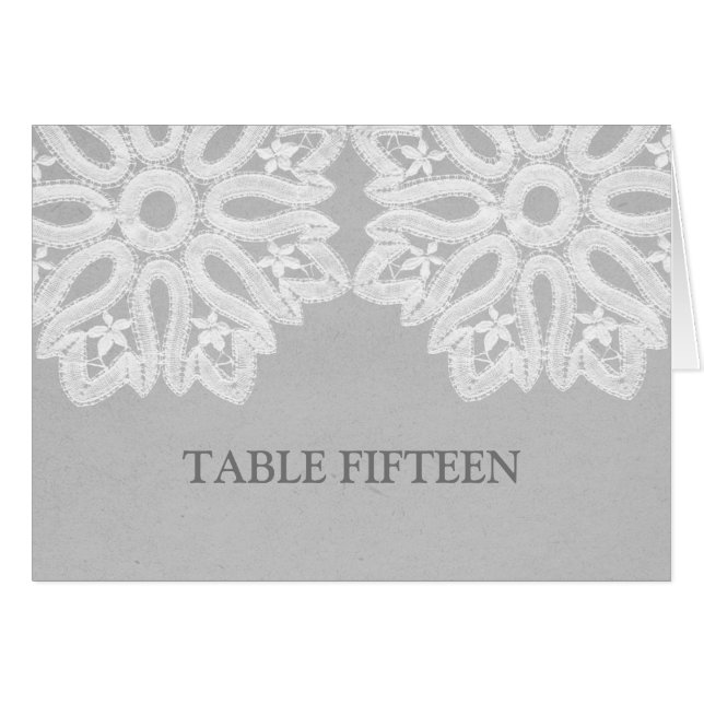 Gray Elegant Lace Tischnummer Card (Vorderseite (Horizontal))
