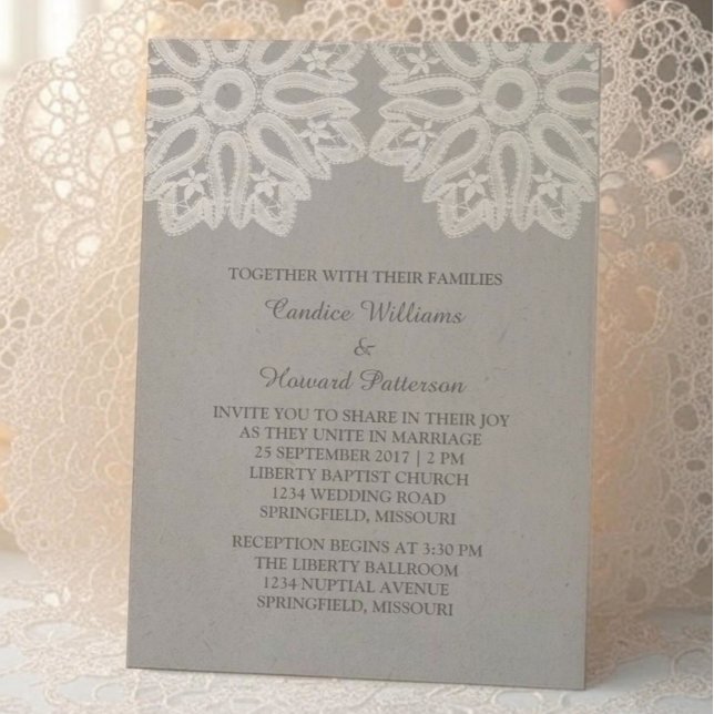 Gray Elegant Lace Wedding Einladung (Gray Elegant Lace Wedding Invite)