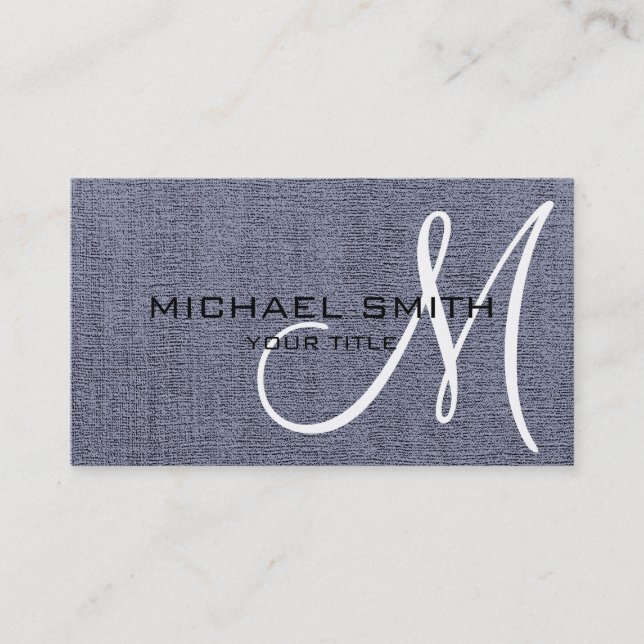 Gray Elegant Monogram Leinwand Look Visitenkarte (Vorderseite)