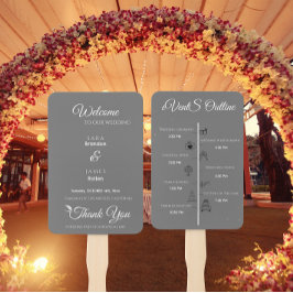 Gray Elegant Script Wedding Program und Timeline Fächer