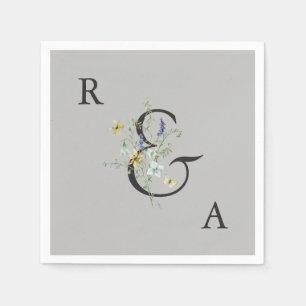 Gray Elegant Wildblume Wedding Monogram Serviette