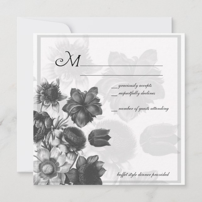 Gray Elegante Blume Wedding RSVP Cards Einladung (Vorderseite)