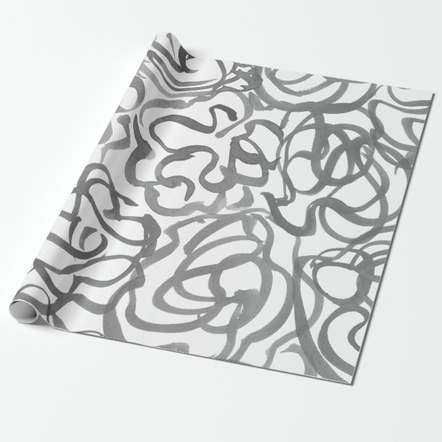 Gray Elegante neutrale Wirbel Abstrakte Wasserfarb Geschenkpapier (Ungerollt)