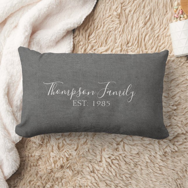 Gray Fabric Stiches Linen Aussehen mit Familiennam Lendenkissen (Decke)