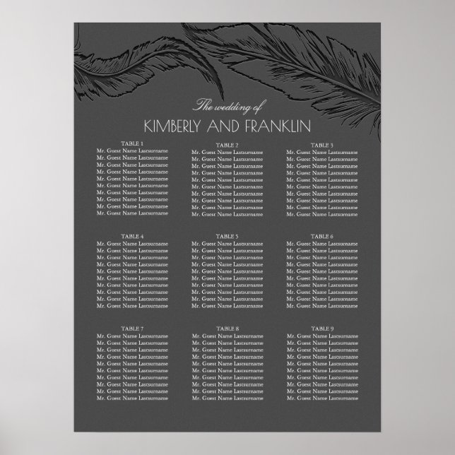 Gray Feathers Elegant Chic Wedding Seating Charts Poster (Vorne)