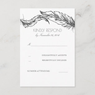 Gray Feathers White Elegante Wedding UAWG RSVP Karte