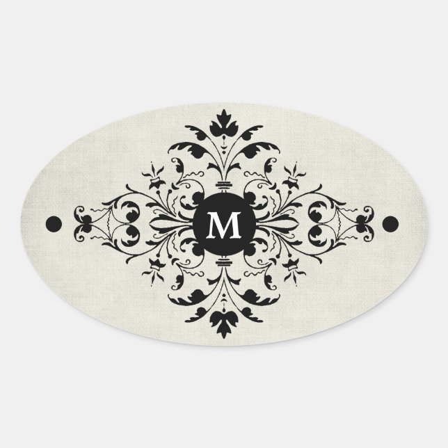 Gray Flannel Monogram Ovaler Aufkleber (Vorderseite)