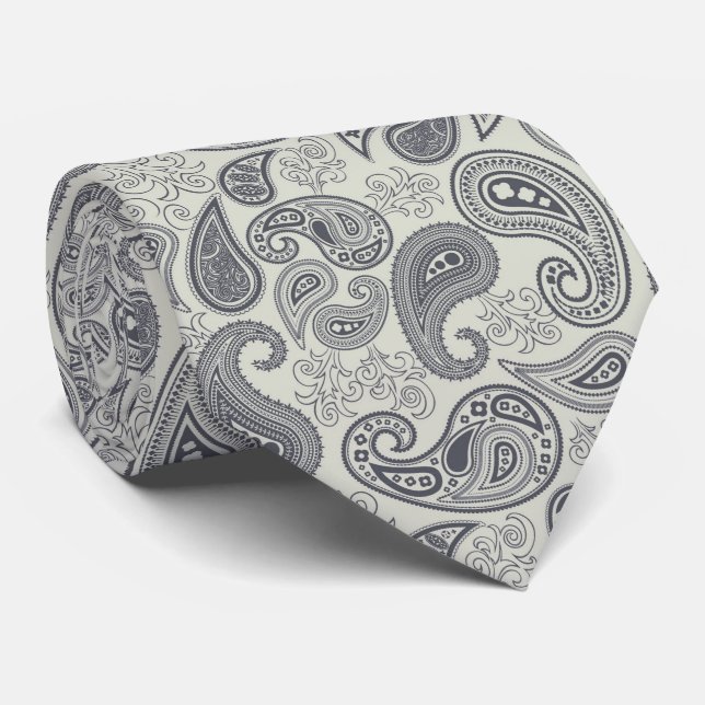 Gray Floral Cashmere Muster Krawatte (Gerollt)