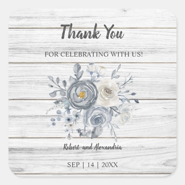 Gray Floral | Danke für die kommende Hochzeit Quadratischer Aufkleber (Vorderseite)