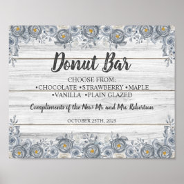 Gray Floral | Donut-Bar-Brautparty-Hochzeitszeiche Poster