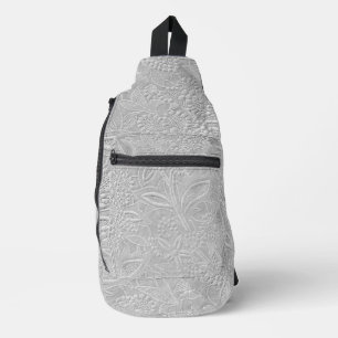 Gray floral Embossed Look Crossbody Bag