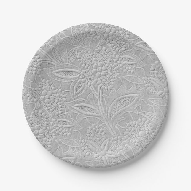 Gray floral Embossed Look Pappteller (Vorderseite)