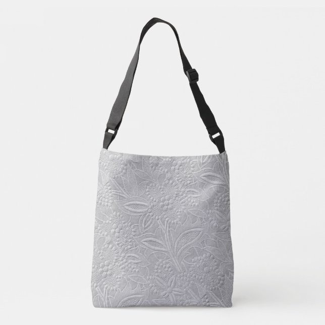 Gray floral Embossed Look Tragetaschen Mit Langen Trägern (Rückseite)