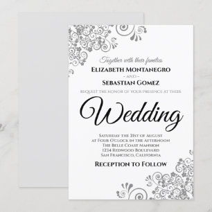 Gray Floral Filigree Elegante Chic Wedding Einladung