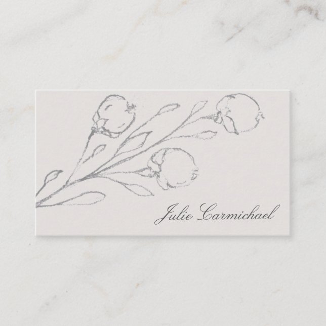 Gray Floral Sketch Elegante Visitenkarte (Vorderseite)